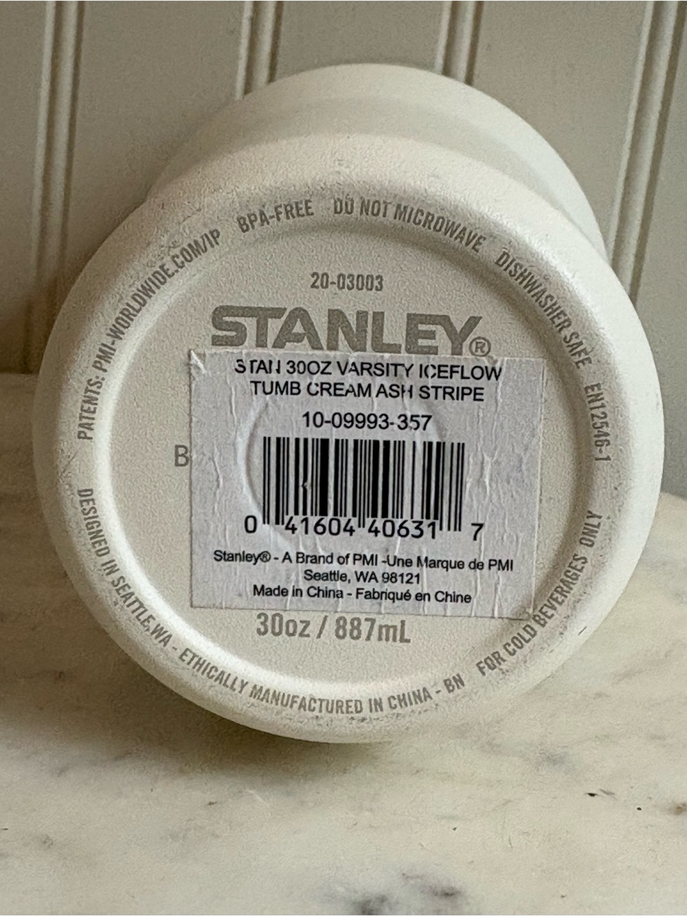 Stanley Varsity Iceflow 30oz Tumbler Cream Ash Stripe Travel Mug Water Bottle - Picture 8 of 10